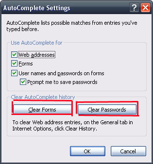 Clear Forms and Passwords In Internet Explorer